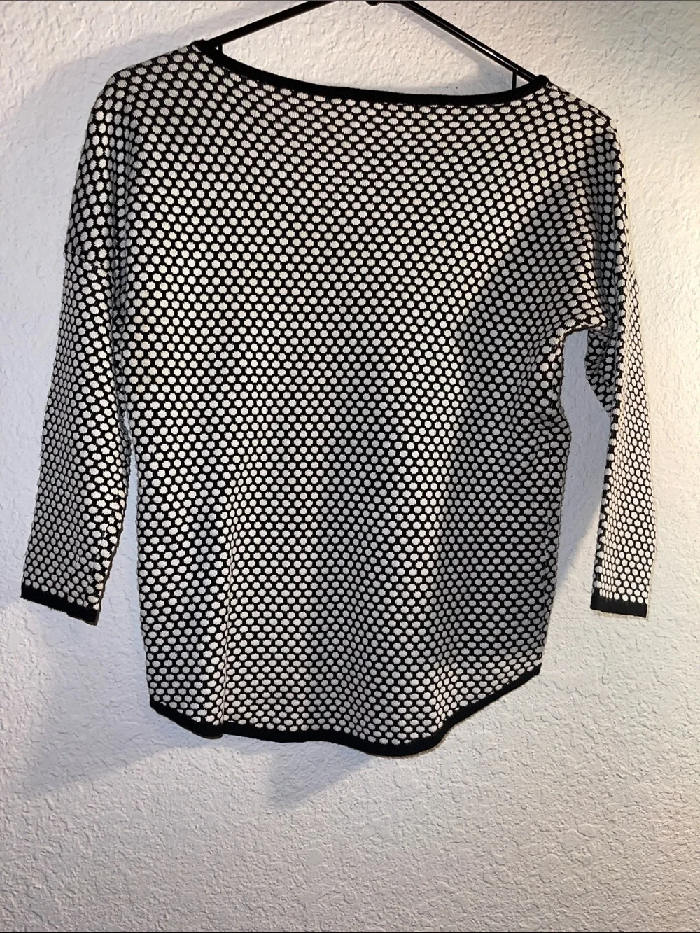 Express Black & White Open-Weave Crewneck Sweater - Picture 7 of 7